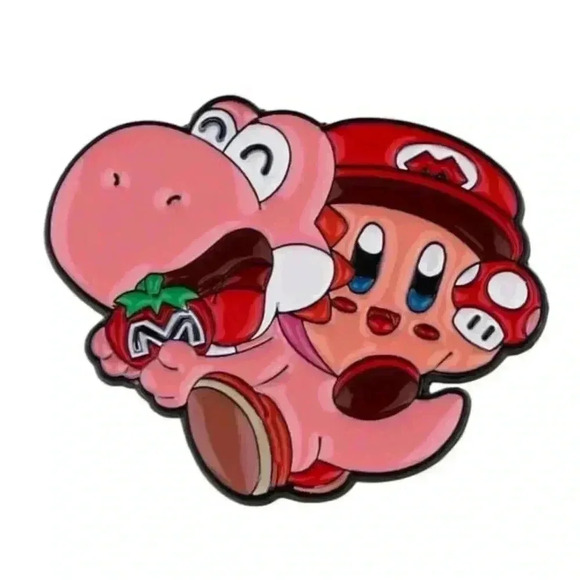 Kirby & Yoshi Crossover Enamel Pin – Adorable Mario x Kirby Collab Colle… - Picture 2 of 4